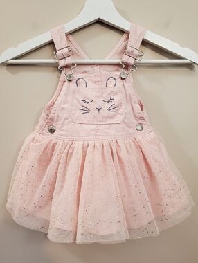 Oshkosh B'gosh - Bunny Overall Jumper Dress with Pink Tulle Skirt - Size 12M
